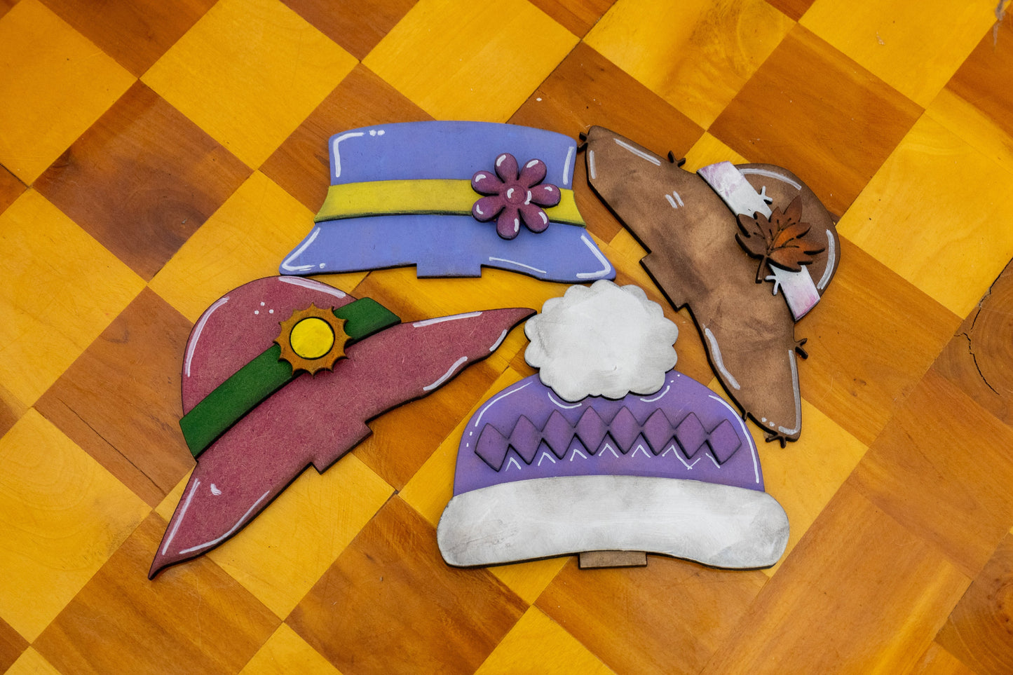 Inchangeable Animals - With seasonal hats-Laser Cut-Crab-Ocean-Hand Painted-Handmade-Home Decor-Seasonal-Hats-Bows-Laser Cut Wood-Custom