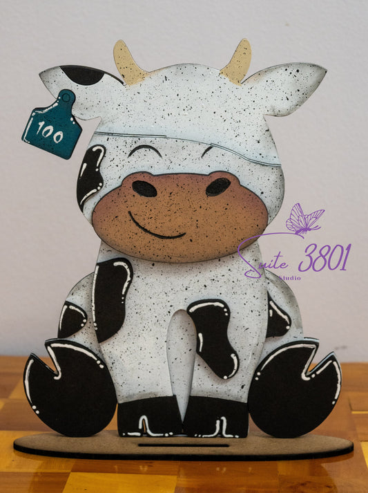 Interchangeable Animals - With seasonal hats-Laser Cut-Dairy Cow-Hand Painted-Handmade-Home Decor-Seasonal-Hats-Bows-Laser Cut Wood-Custom
