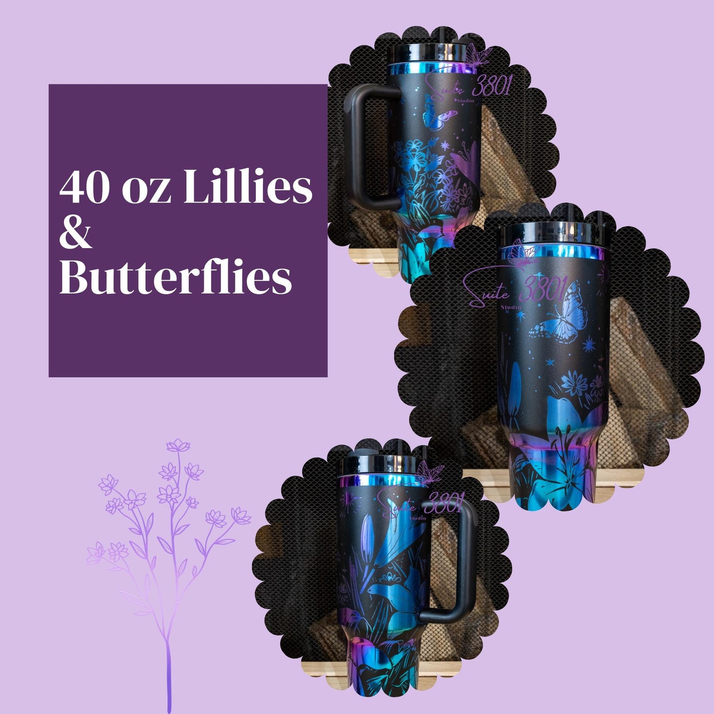 40 oz Lillies & Butterflies Tumbler
