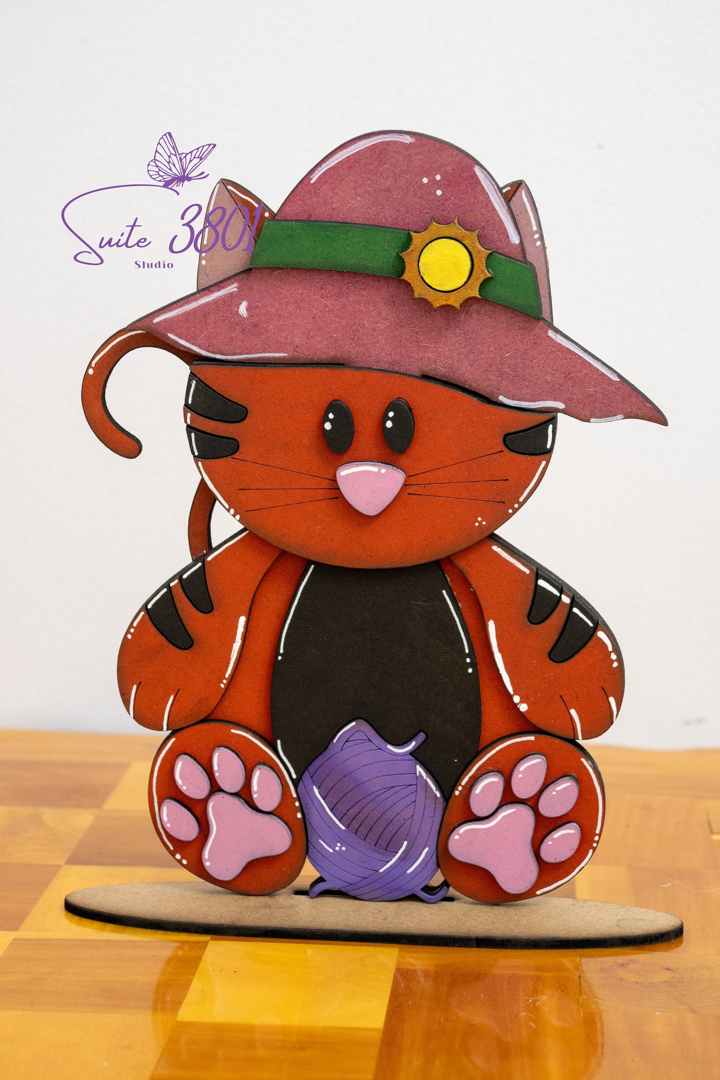 Inchangeable Animals - With seasonal hats-Laser Cut-Cat-Kitten-Hand Painted-Handmade-Home Decor-Seasonal-Hats-Bows-Laser Cut Wood-Custom