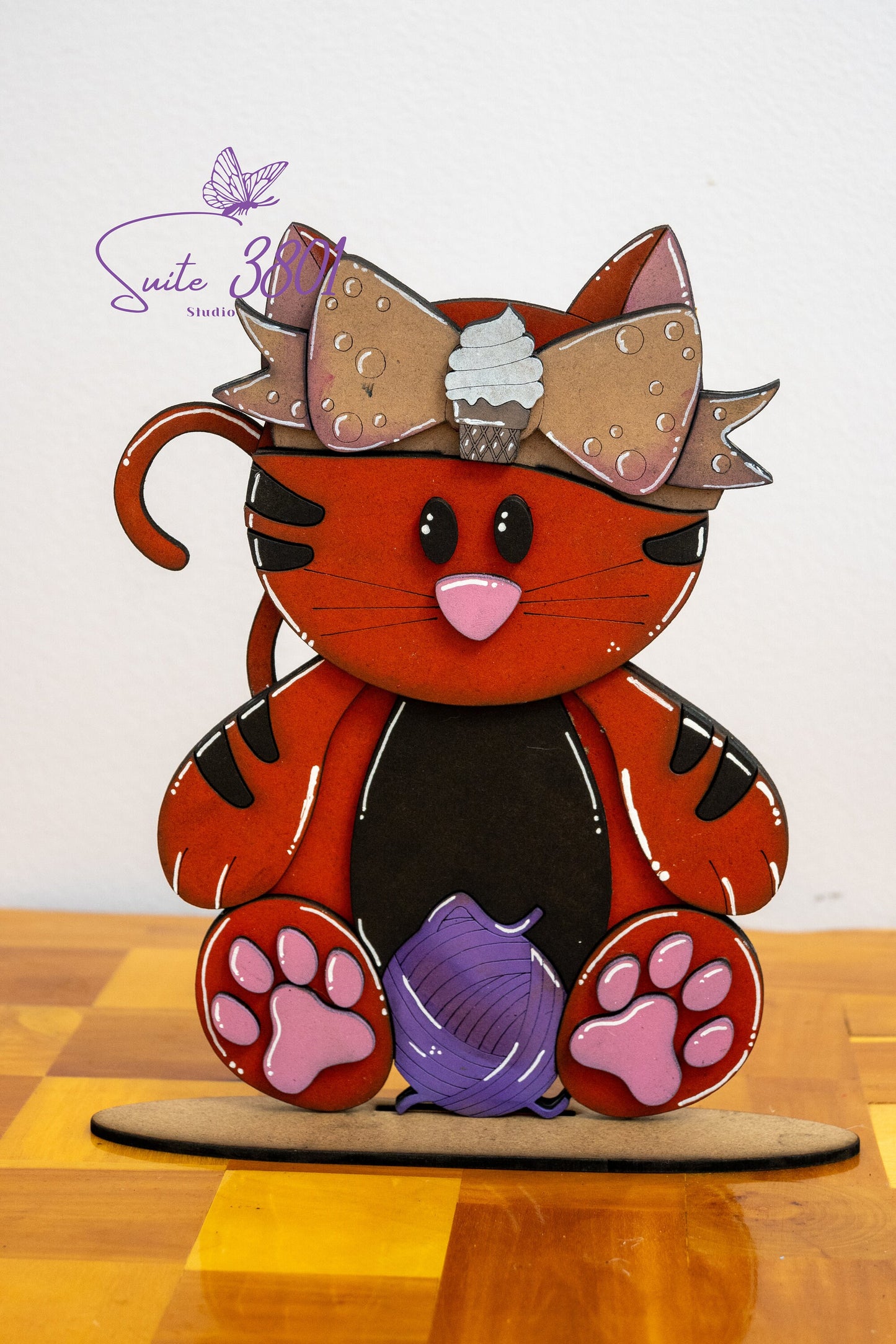 Inchangeable Animals - With seasonal hats-Laser Cut-Cat-Kitten-Hand Painted-Handmade-Home Decor-Seasonal-Hats-Bows-Laser Cut Wood-Custom