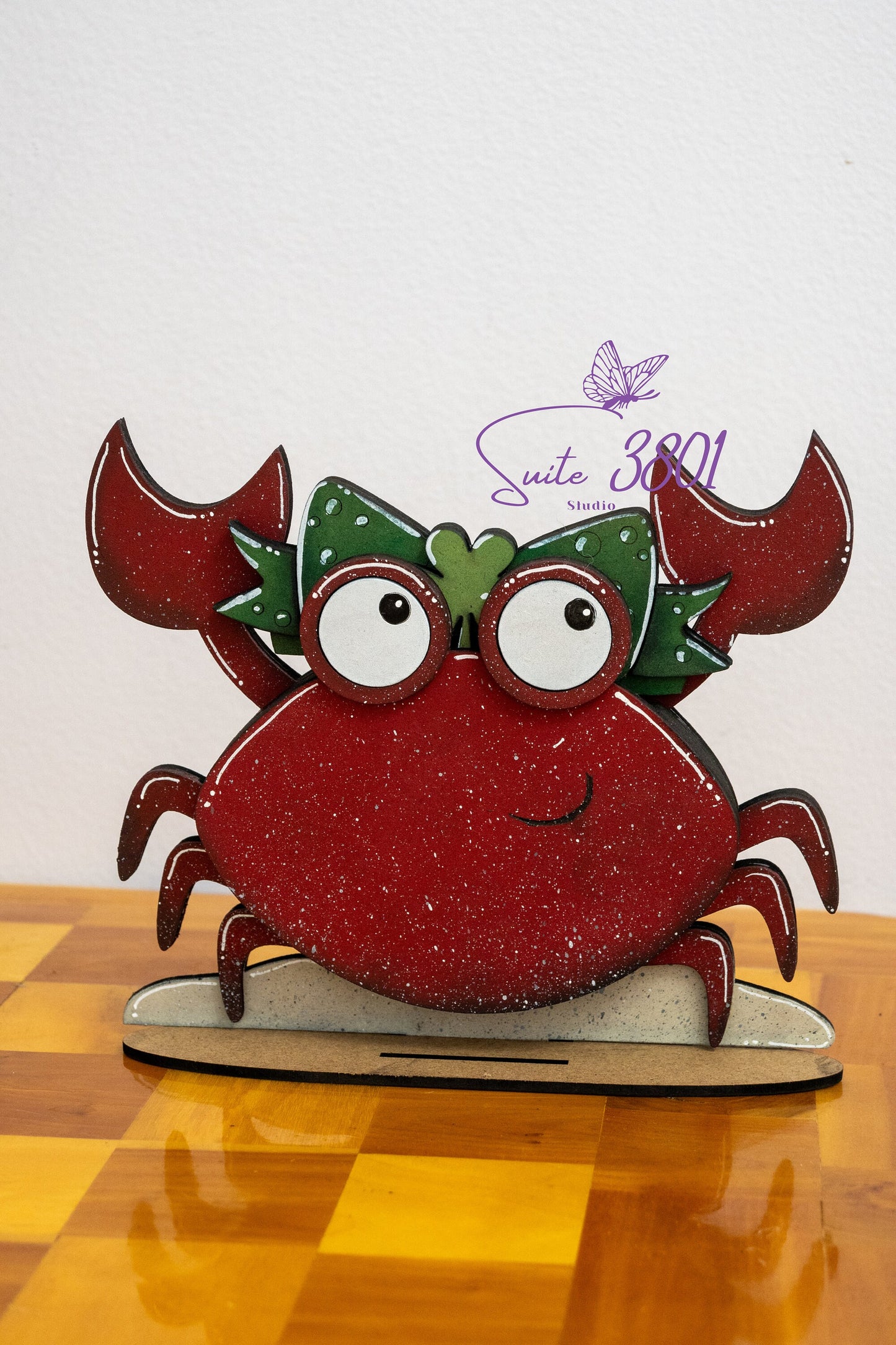 Inchangeable Animals - With seasonal hats-Laser Cut-Crab-Ocean-Hand Painted-Handmade-Home Decor-Seasonal-Hats-Bows-Laser Cut Wood-Custom