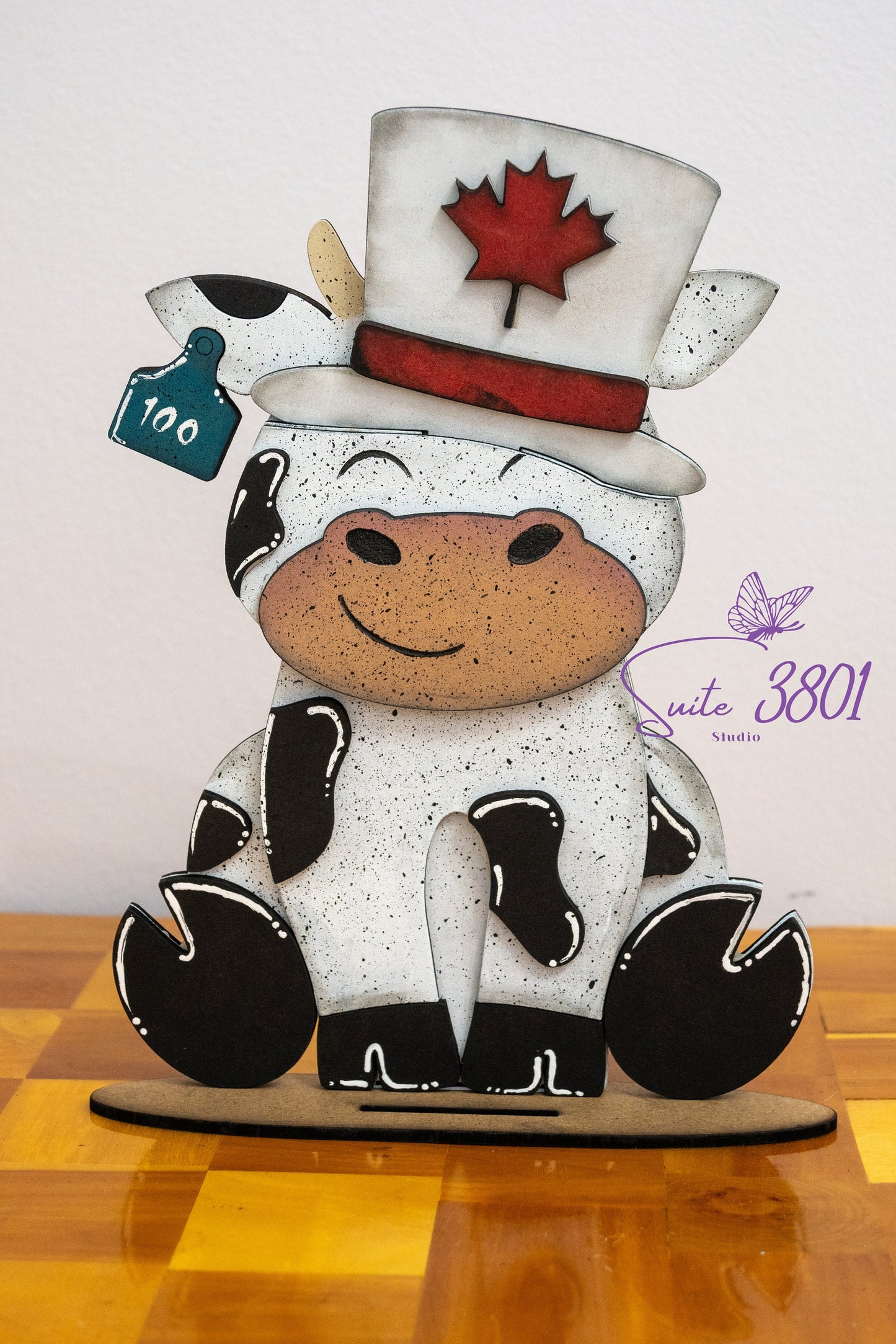 Interchangeable Animals - With seasonal hats-Laser Cut-Dairy Cow-Hand Painted-Handmade-Home Decor-Seasonal-Hats-Bows-Laser Cut Wood-Custom