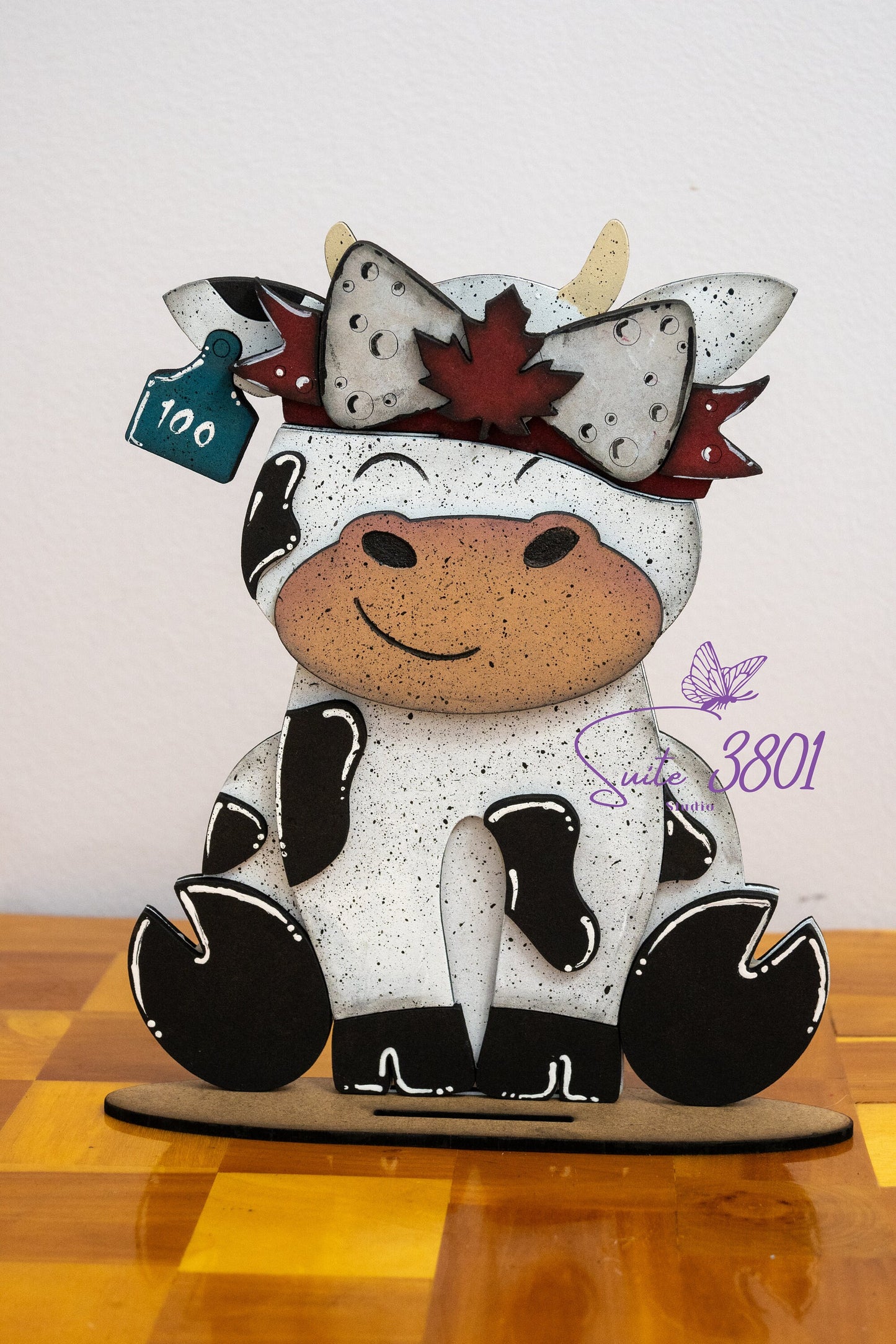 Interchangeable Animals - With seasonal hats-Laser Cut-Dairy Cow-Hand Painted-Handmade-Home Decor-Seasonal-Hats-Bows-Laser Cut Wood-Custom