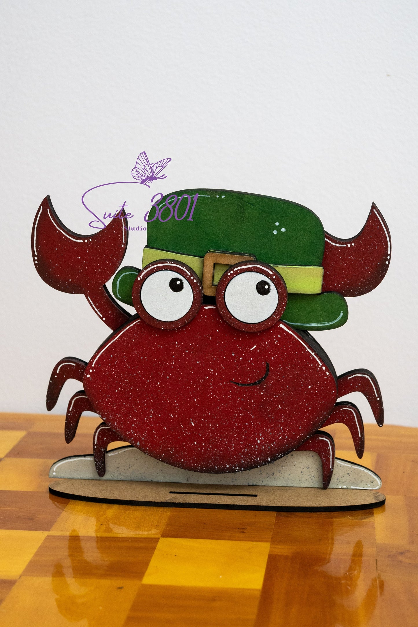 Inchangeable Animals - With seasonal hats-Laser Cut-Crab-Ocean-Hand Painted-Handmade-Home Decor-Seasonal-Hats-Bows-Laser Cut Wood-Custom